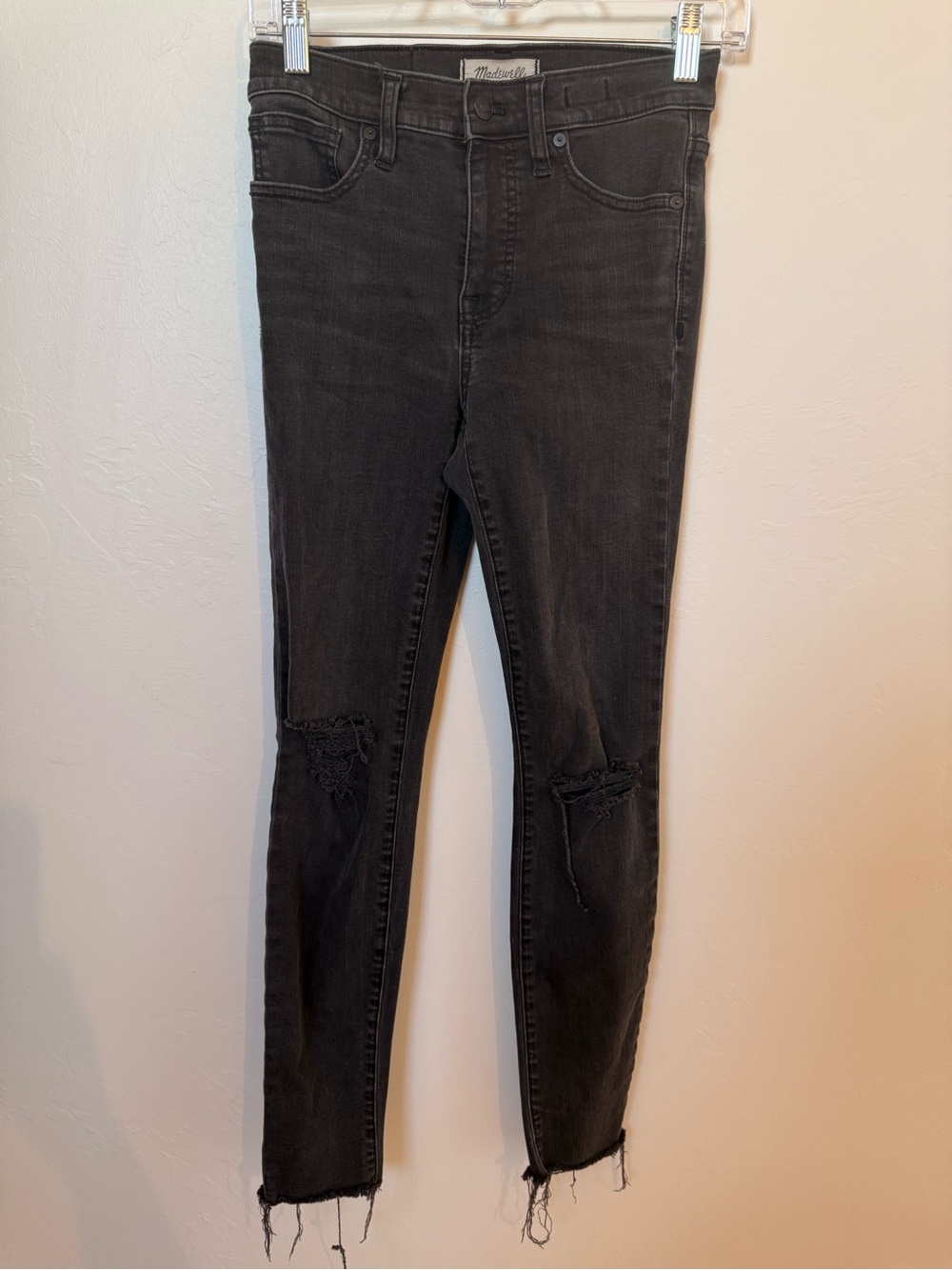 Madewell Washed Black Skinny Jeans with Knee Rips
